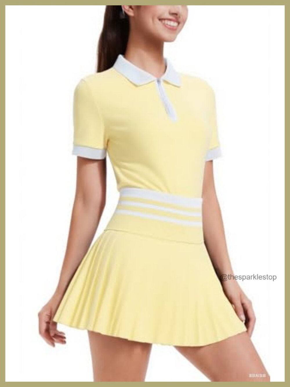 Women's Tennis Skirt Set Zipper Color Block High Waisted Pleated Golf 2 Piece